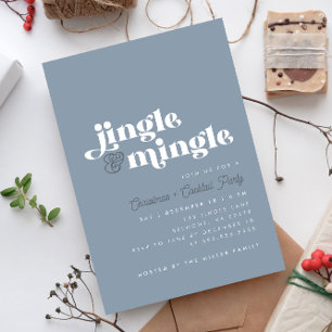 Dusty Blue Jingle Mingle Modern Christmas Party Invitation