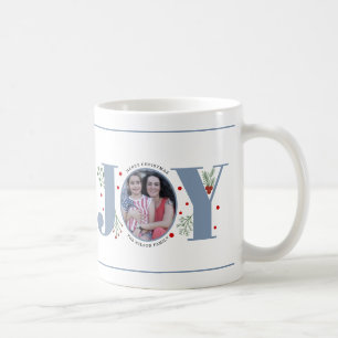 Dusty blue Joy with berries Christmas photo Coffee Mug