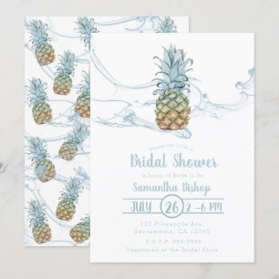 Dusty Blue Juicy Pineapple Summer Bridal Shower Invitation