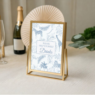 Dusty Blue Jungle Safari Animals Baby Shower Drink Poster