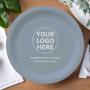 Dusty Blue l Promotional Business Logo & Text  Paper Plate