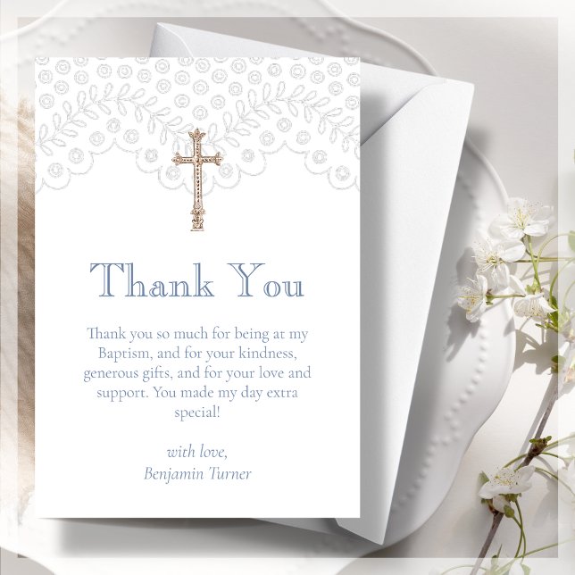 Dusty Blue Lace | Baptism Thank You Card (Creator Uploaded)