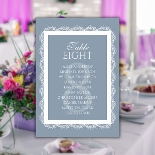 Dusty Blue Lace Doily Wedding Seating Chart Table Number