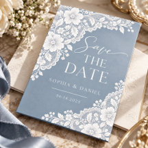 Dusty Blue Lace Floral Elegant Wedding