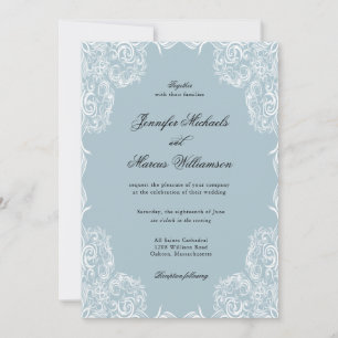 Dusty Blue Lace Frame Classic Wedding  Invitation