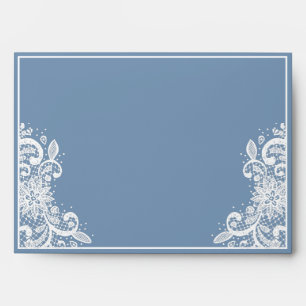 Dusty Blue Lace Lights Wedding Return Address Envelope