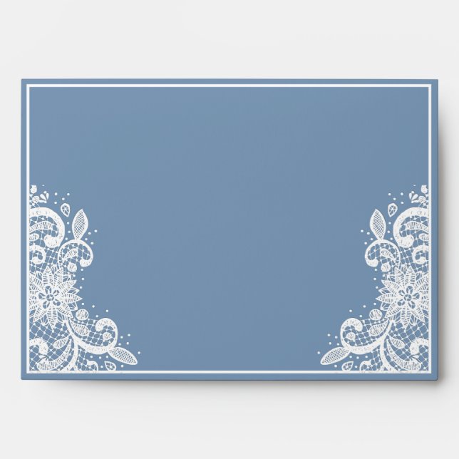 Dusty Blue Lace Lights Wedding Return Address Envelope (Front)