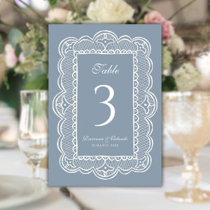 Dusty Blue Lace Old Money Romantic Classy Wedding Table Number