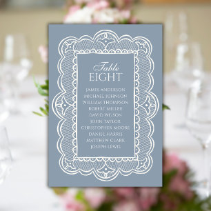Dusty Blue & Lace Old Money Wedding Seating Chart Table Number
