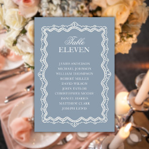 Dusty Blue Lace Old Money Wedding Seating Chart Table Number