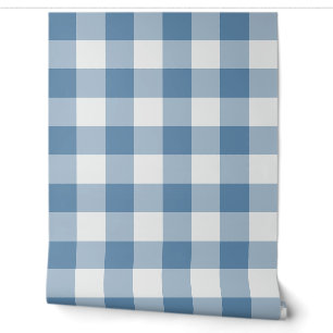 Dusty Blue Large Buffalo Plaid Gingham Wallpaper