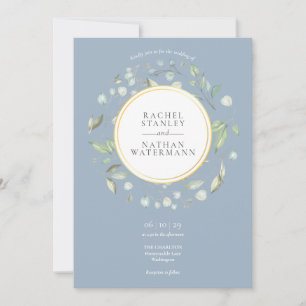 Dusty Blue Laurel Garland Greenery Wedding Invitation