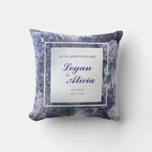 Dusty Blue Lavender Floral Monochrome Square Frame Cushion