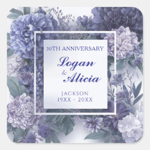 Dusty Blue Lavender Floral Monochrome Square Frame Sticker