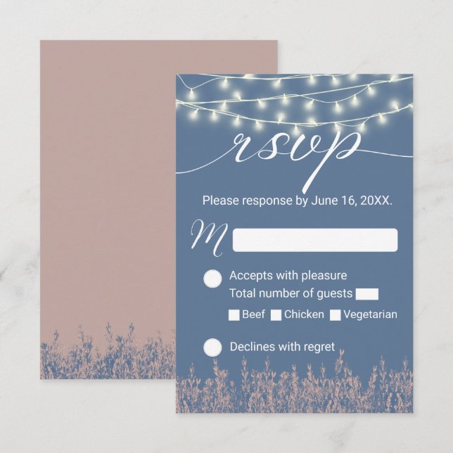 Dusty Blue Lavender Floral Rustic Wedding RSVP (Front/Back)