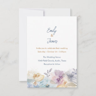 Dusty Blue & Lavender Watercolor Floral  Invitation