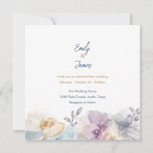 Dusty Blue & Lavender Watercolor Floral  Invitation