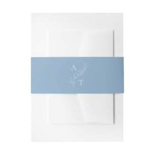 Dusty Blue Leaf Monogram Wedding Invitation Belly Band