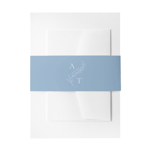 Dusty Blue Leaf Monogram Wedding Invitation Belly Band (Front Example)