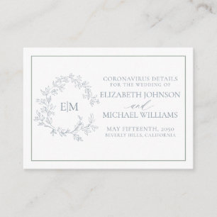 Dusty Blue Leafy Crest Monogram Coronavirus Detail Enclosure Card