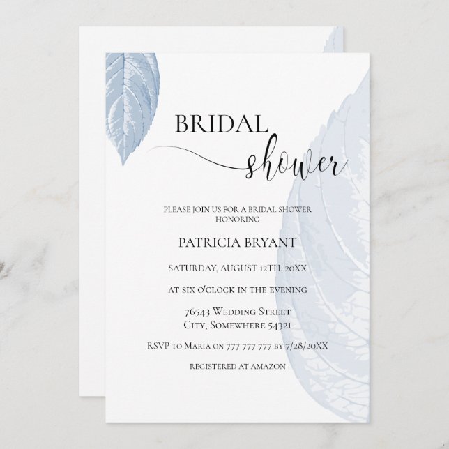 Dusty blue leaves Bridal Shower Invitation (Front/Back)