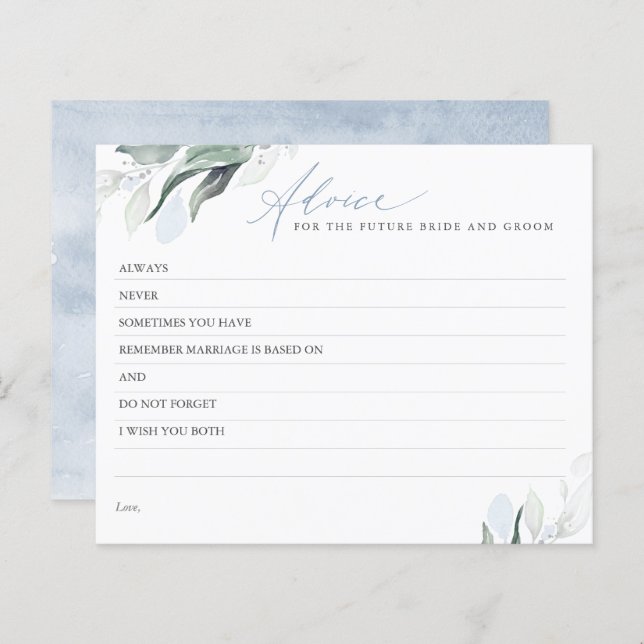 Dusty Blue Leaves Greenery Elegant Advice Card (Front/Back)