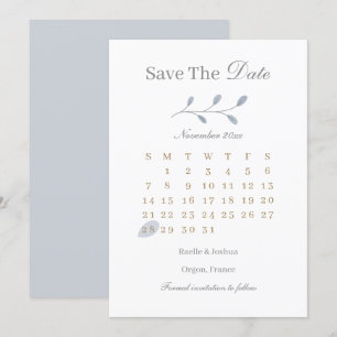 Dusty Blue Leaves Minimalist Save The Date Wedding Invitation