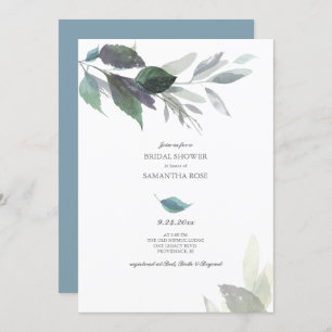 Dusty Blue Leaves Watercolor Bridal Shower Invitation