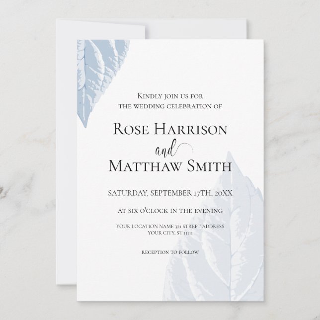 Dusty blue leaves Wedding Invitation (Front)