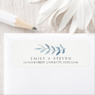 dusty blue leaves wedding label