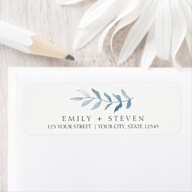 dusty blue leaves wedding label (Insitu)