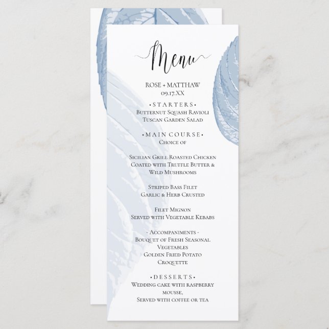 Dusty blue leaves Wedding Menu (Front/Back)