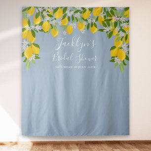 Dusty Blue Lemons Bridal Shower Photo Backdrop Tapestry