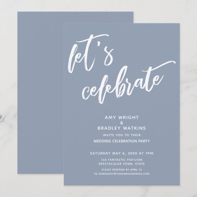 Dusty Blue Let's Celebrate Wedding Reception Invitation (Front/Back)