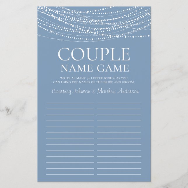 Dusty Blue Lights Bridal Shower Game (Front)