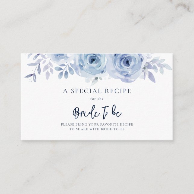 Dusty Blue Lilac Floral Bridal Shower Recipe Enclosure Card (Front)