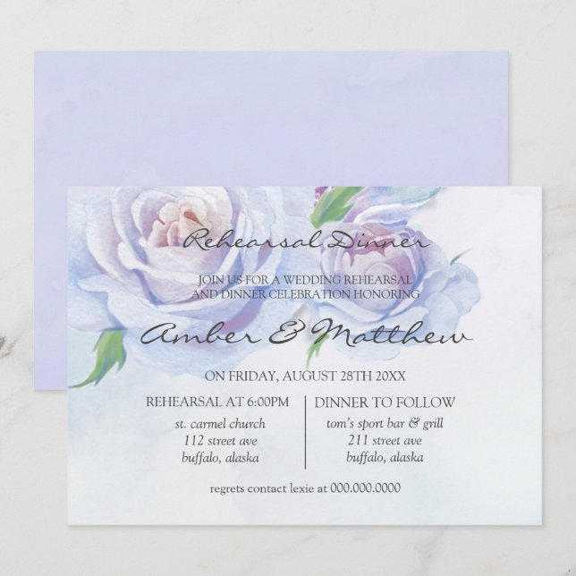 Dusty Blue Lilac Peony Rehearsal Dinner Invitation (Front/Back)