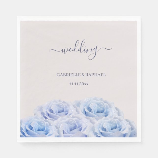 Dusty Blue Lilac Roses Blush Pink Elegant Wedding Napkin (Front)