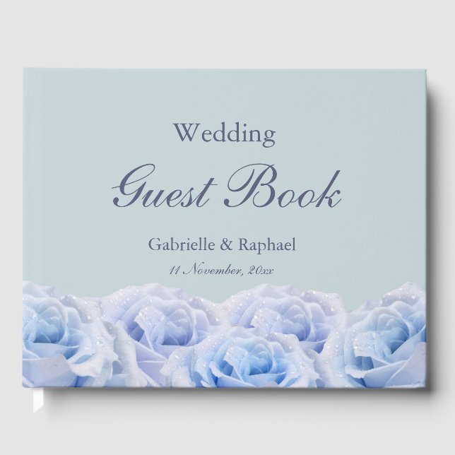 Dusty Blue Lilac Roses Pastel Floral Wedding Guest Book (Front)