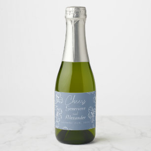 Dusty Blue Lily Mini Champagne Bottle Label Decals