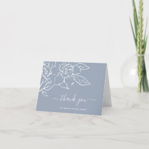 Dusty Blue Line Art Floral Elegant Wedding Thank You Card