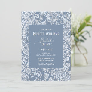 Dusty Blue Line Art Wildflowers Floral Bridal Invitation