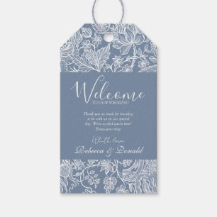 Dusty Blue Line Art Wildflowers Floral Gift Tags