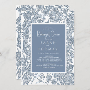 Dusty Blue Line Art Wildflowers  Invitation