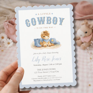Dusty Blue Little Cowboy Boy Baby Shower  Invitation