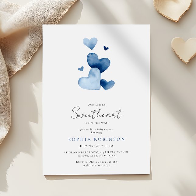 Dusty Blue Little Sweetheart Baby Boy Shower Invitation (Creator Uploaded)