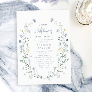 Dusty Blue Little Wildflower Boho Baby Shower Invitation