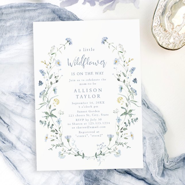 Dusty Blue Little Wildflower Boho Baby Shower Invitation (Dusty Blue Little Wildflower Boho Baby Shower Invitation)