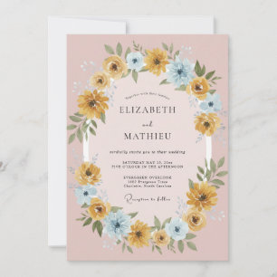 Dusty Blue Lively Floral Wedding Invitation