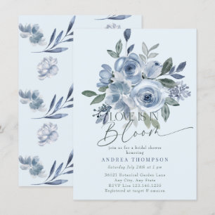 Dusty Blue Love in Bloom Bridal Shower Invitations